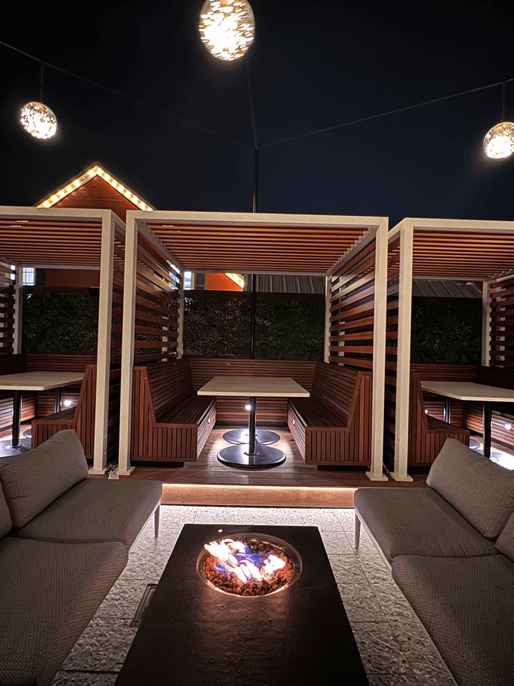 Cabana lounge with festoon and LED strip